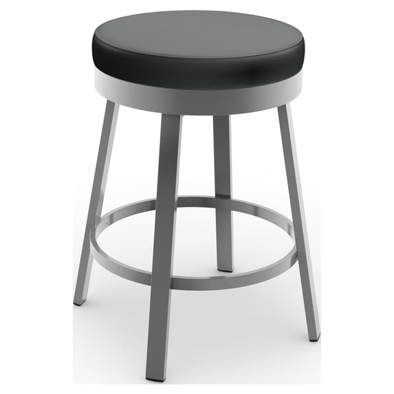 Amisco Clock 30 In. Swivel Bar Stool - Black Faux Leather / Metallic Grey Metal