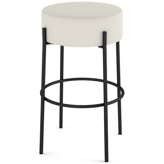 Amisco Clovis 26 In. Counter Stool - Off White Faux Leather / Black Metal