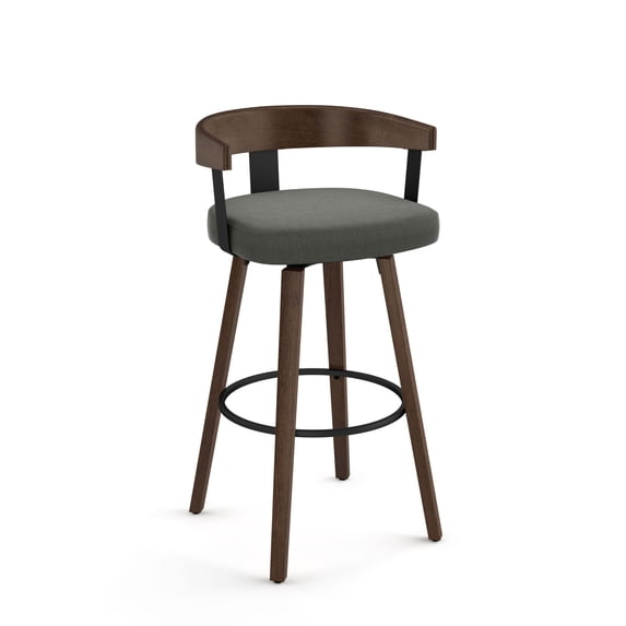 Amisco Cohen 30 In. Swivel Bar Stool - Charcoal Grey Polyester / Brown Wood