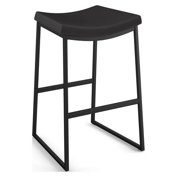 Amisco David 30 In. Bar Stool - Black Faux Leather / Black Metal