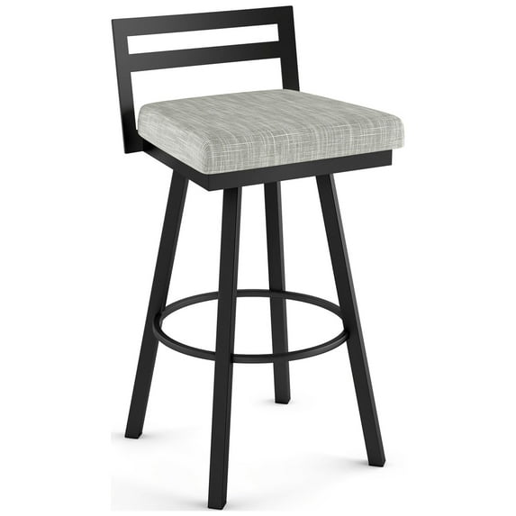Amisco Derek 30 In. Swivel Bar Stool - Grey & White Woven Fabric / Black Metal