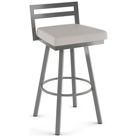 Amisco Derek 30 In. Swivel Bar Stool - Light Grey Polyester / Metallic Grey Metal