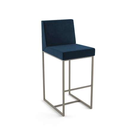 Amisco Derry 30 In. Bar Stool - Dark Blue Velvet / Grey Metal
