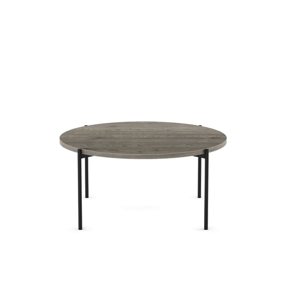 Amisco Drew 36" Round Coffee Table - Greyish-Brown TFL / Black Metal