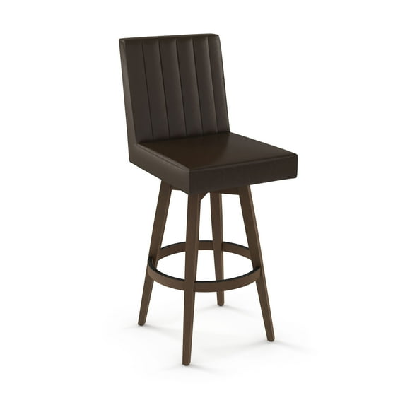 Amisco Dustin 26 In. Swivel Counter Stool - Dark Brown Faux Leather / Brown Wood