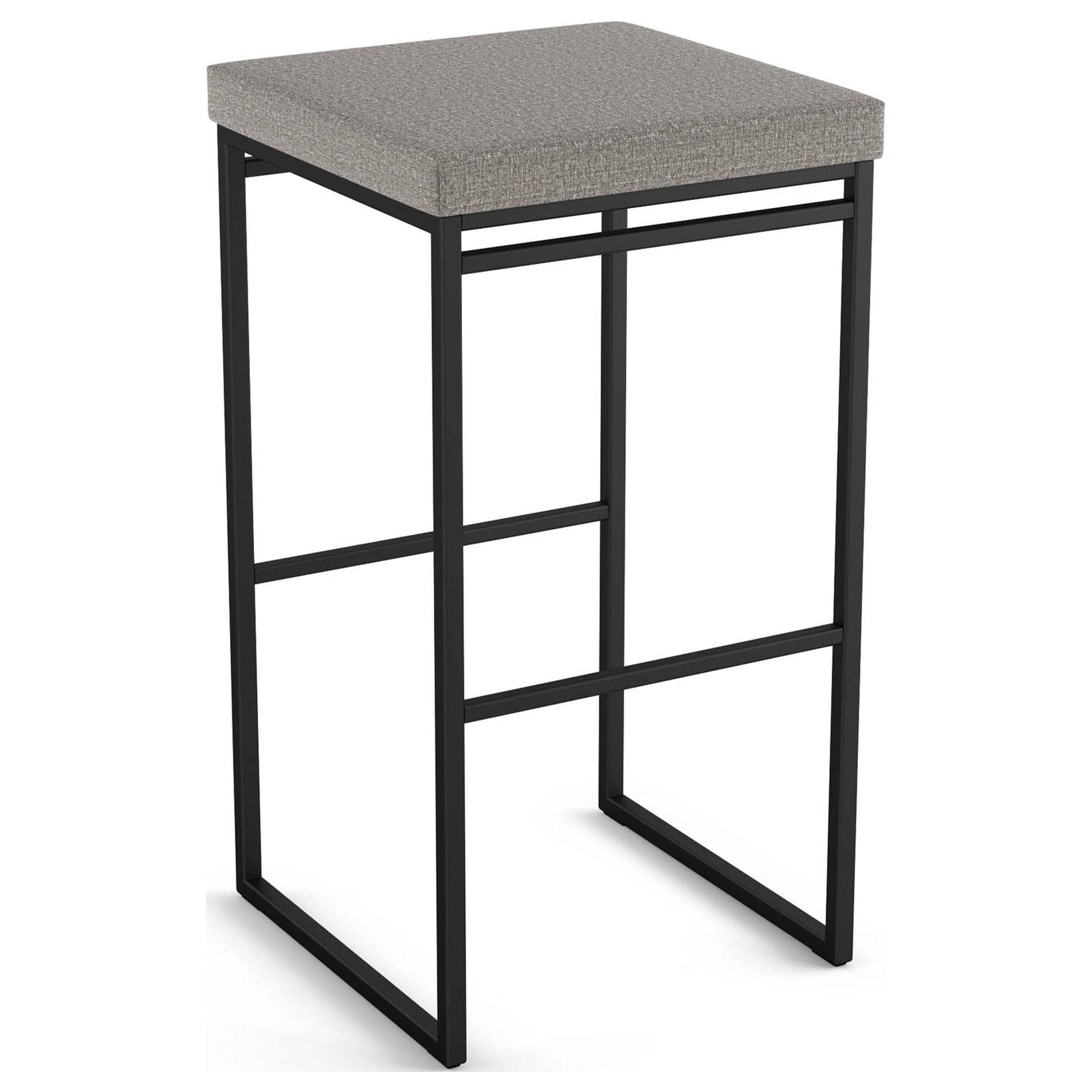 Silver Grey Polyester and Black Metal Backless Counter Stool