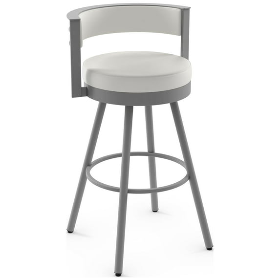 Amisco Eller 26 In. Swivel Counter Stool - Off White Faux Leather / Shiny Grey Metal