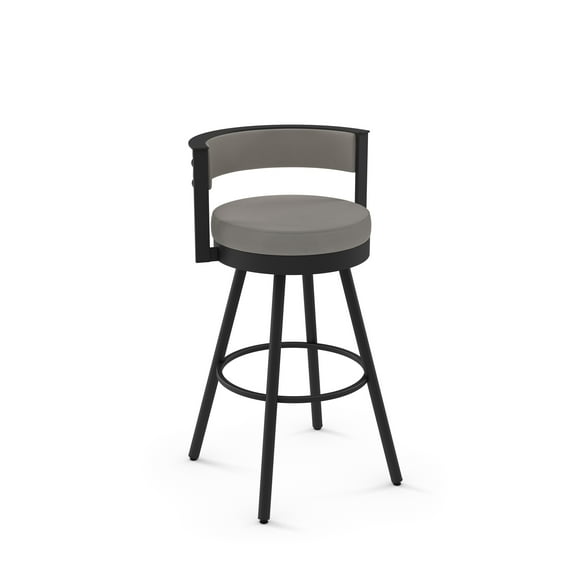 Amisco Eller 26 In. Swivel Counter Stool - Taupe Grey Faux Leather / Black Metal