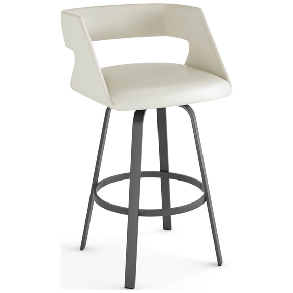 Amisco Harris 26 In. Swivel Counter Stool - Off White Faux Leather / Dark Grey Metal