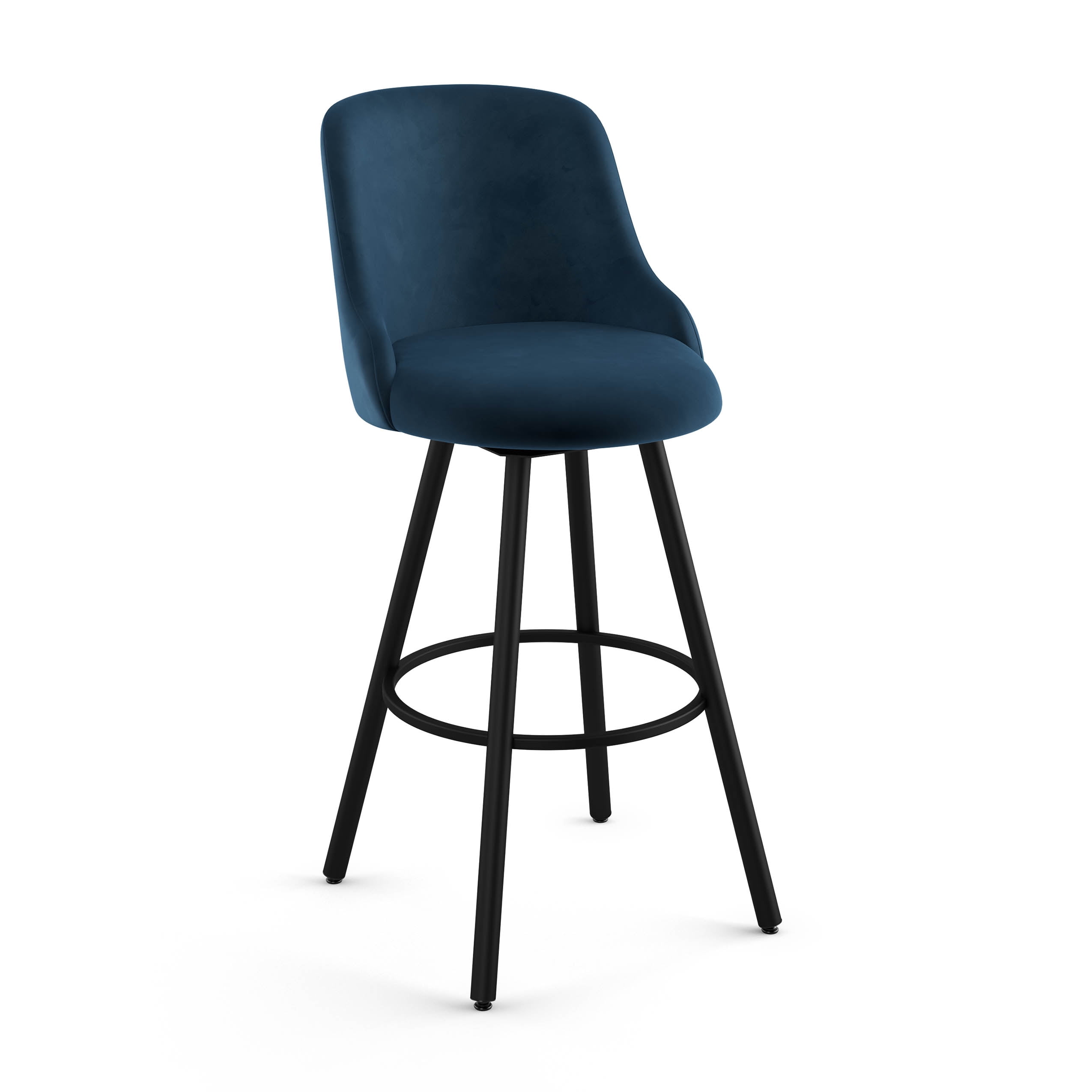Amisco Kelsea 26 In. Swivel Counter Stool - Dark Blue Velvet / Black ...