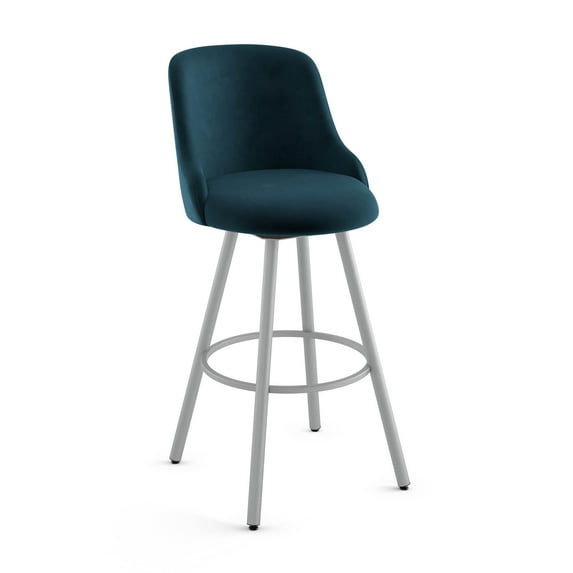 Amisco Kelsea 30 In. Swivel Bar Stool - Dark Blue Velvet / Shiny Grey Metal