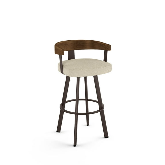 Amisco Lars 26 In. Counter Stool - Cream Bouclé Polyester / Brown Metal / Light Brown Wood