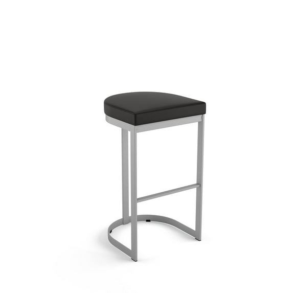 Amisco Lester 30 In. Bar Stool - Black Faux Leather / Shiny Grey Metal