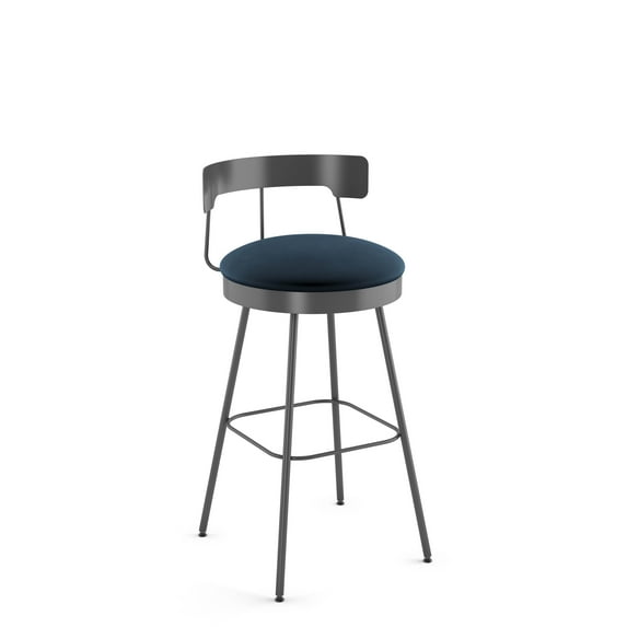 Amisco Monza 30 In. Swivel Bar Stool - Dark Blue Velvet / Dark Grey Metal