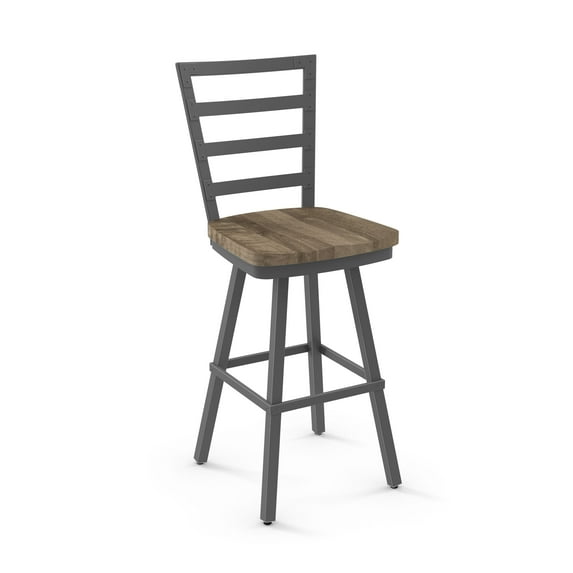 Amisco Prescot 26 In. Swivel Counter Stool - Beige Distressed Wood / Grey Metal