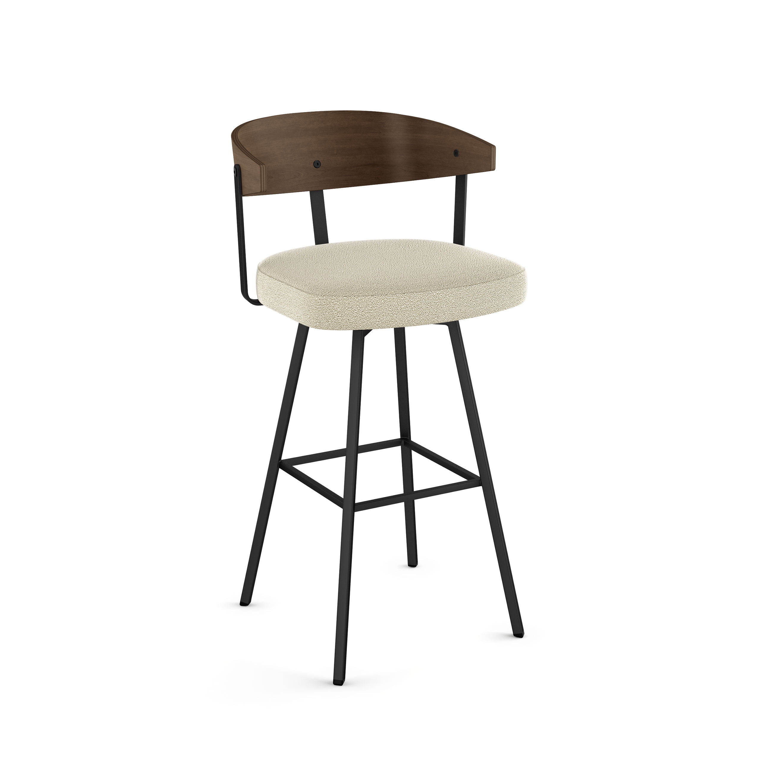 Nordic Quinton Cream & Black Swivel Bar Stool with Wooden Back