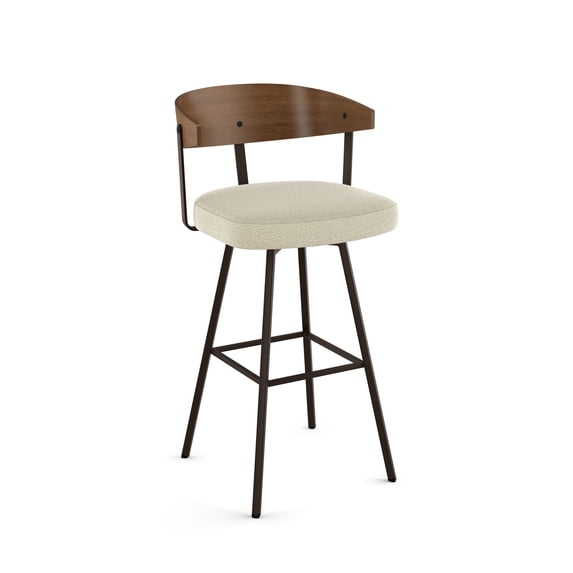 Amisco Quinton 30 In. Bar Stool - Cream Bouclé Polyester / Dark Brown Metal / Light Brown Wood