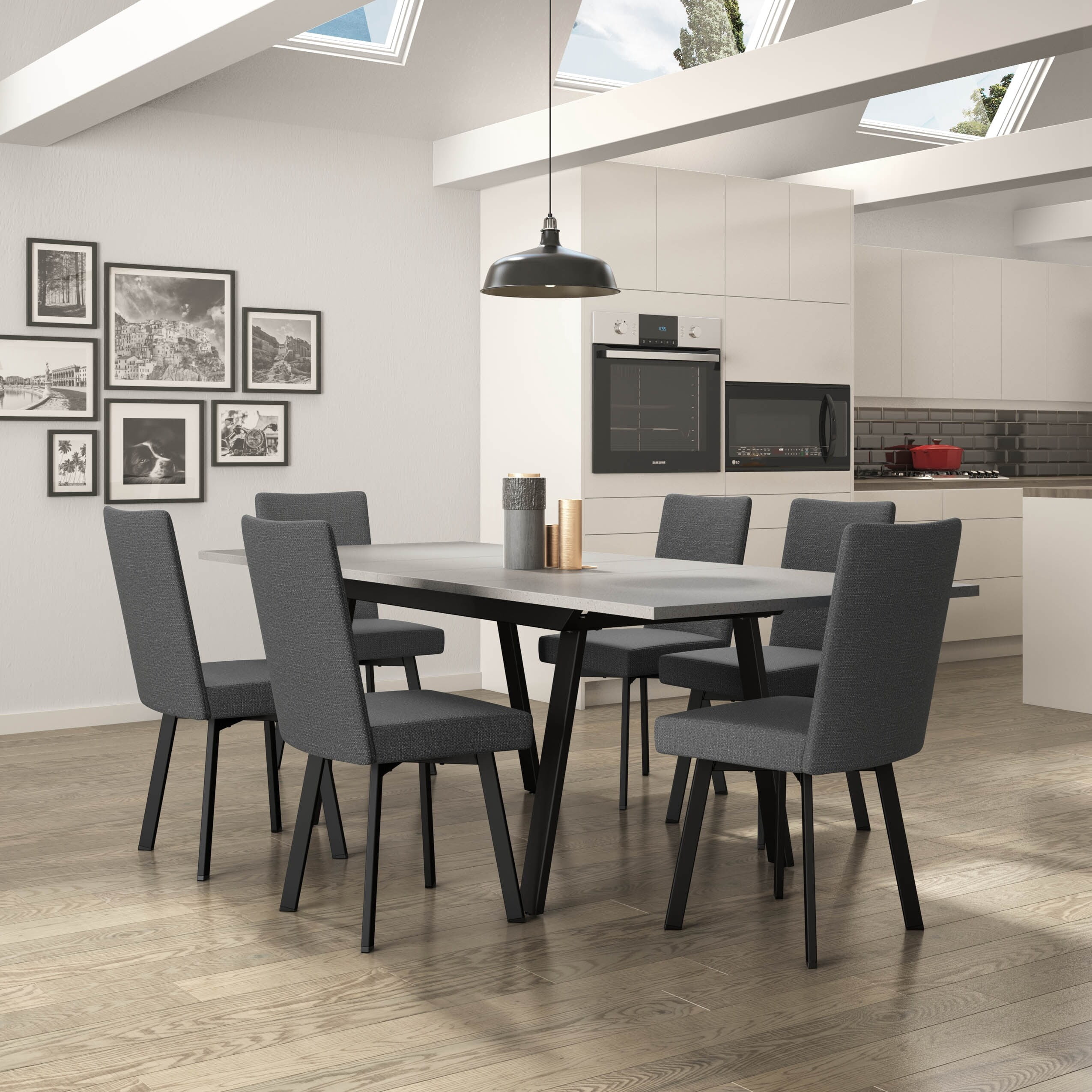 Amisco Trenton 48-Inch Round Dining Table - Beige TFL Top, Black Metal T-Base