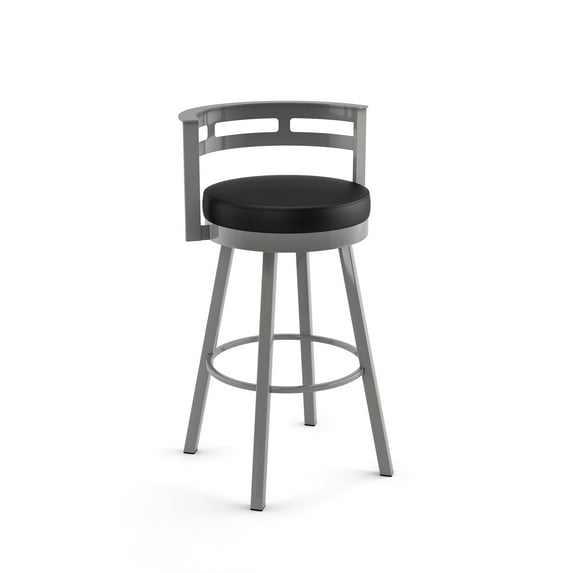 Amisco Render 30 In. Swivel Bar Stool - Black Faux Leather / Metallic Grey Metal