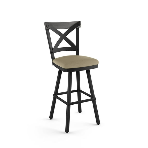 Amisco Snyder 26 In. Counter Stool - Beige Fabric / Black Metal / Grey Wood