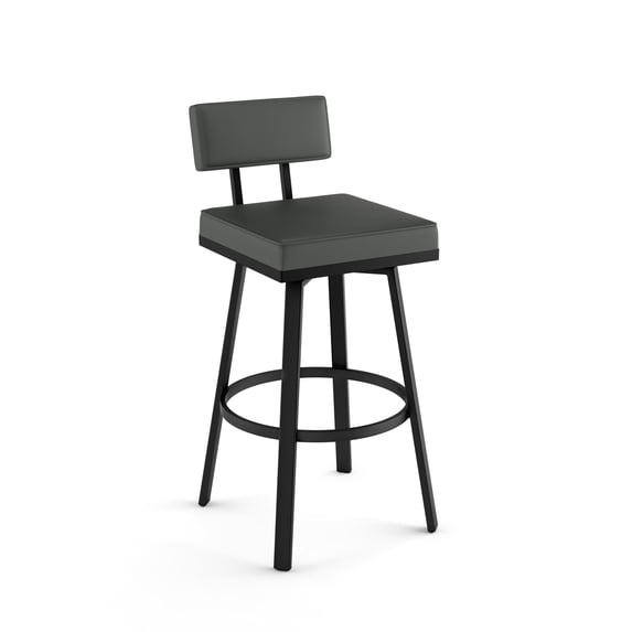 Amisco Staten 30 In. Swivel Bar Stool - Dark Grey Faux Leather / Black Metal