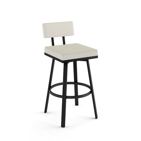 Amisco Staten 30 In. Swivel Bar Stool - Off White Faux Leather / Black Metal