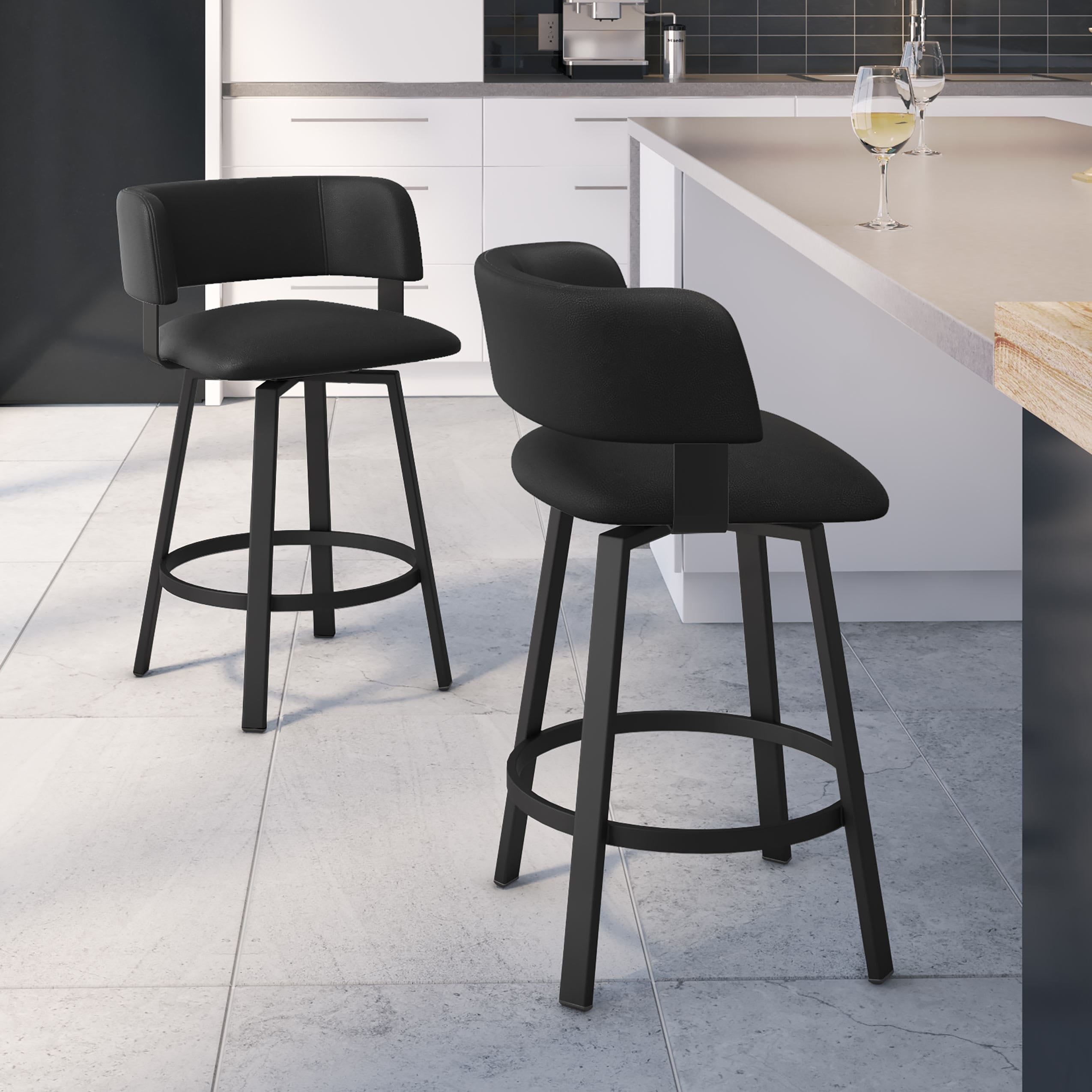 Amisco Stinson 30 Swivel Bar Stool Black Faux Leather
