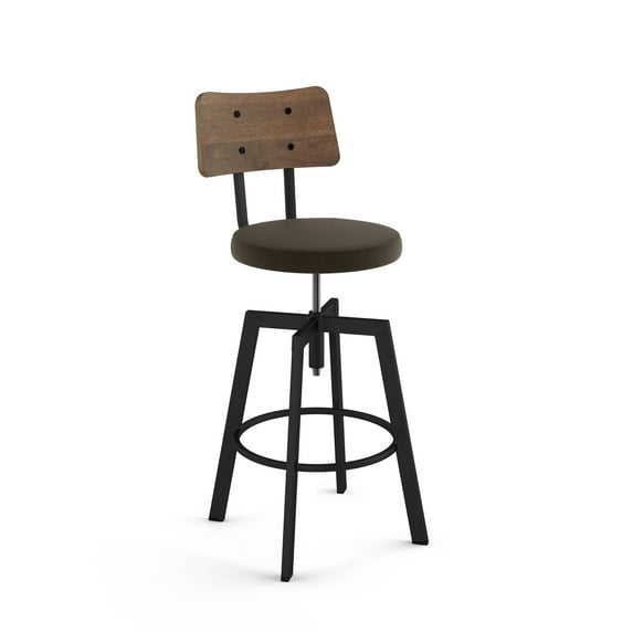 Amisco Symmetry Adjustable Stool - Dark Brown Grey Polyester / Black Metal / Brown Wood