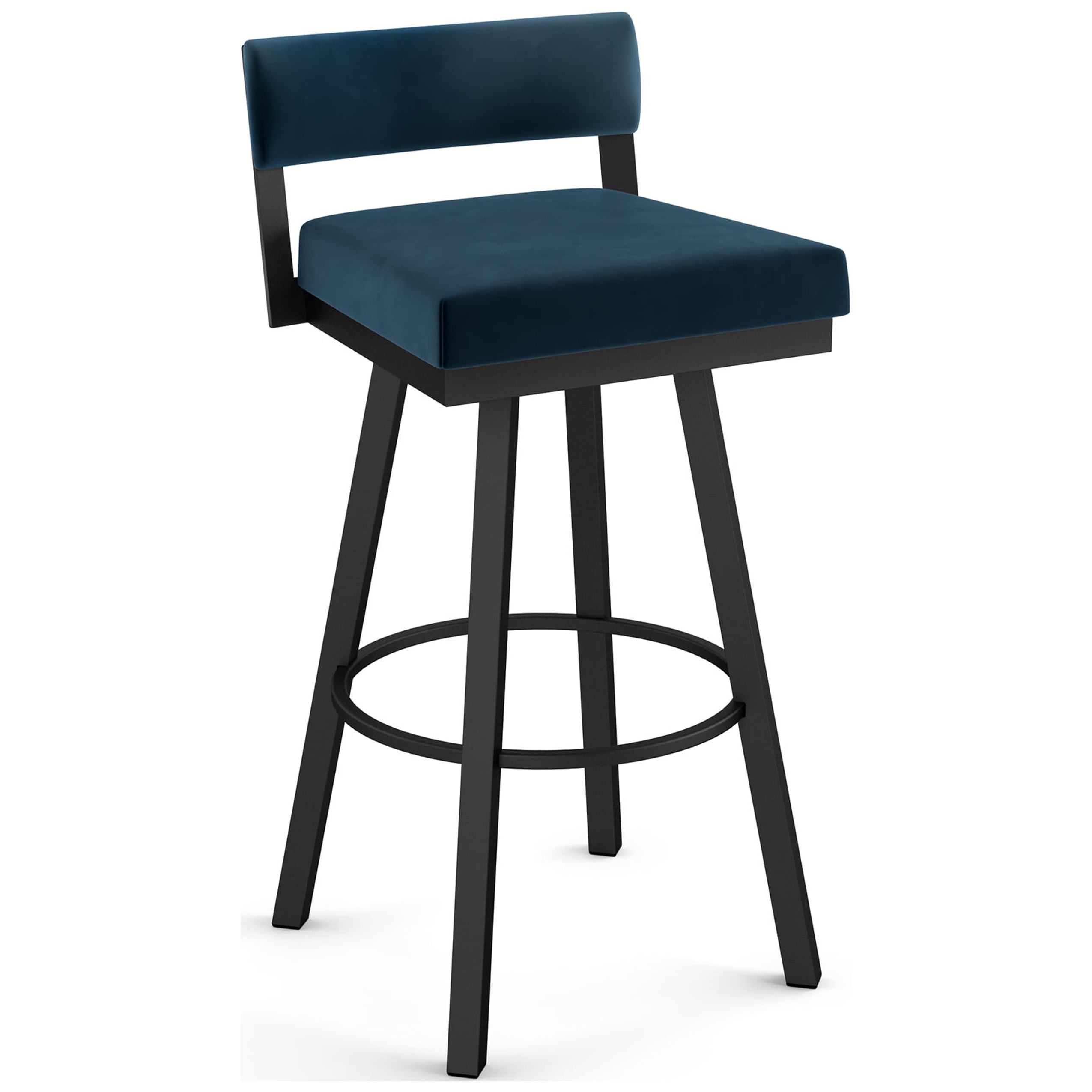 Travis 26" Dark Blue Velvet Swivel Counter Stool with Black Metal Frame