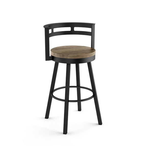Amisco Vector 26 In. Swivel Counter Stool - Beige Distressed Wood / Black Metal
