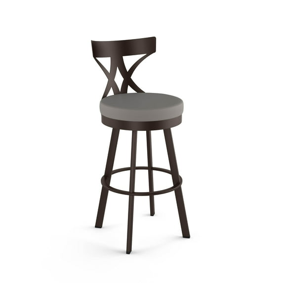 Amisco Washington 26 In. Swivel Counter Stool - Taupe Grey Faux Leather / Dark Brown Metal