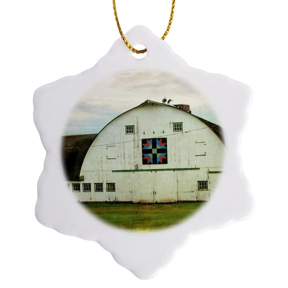 Amish Barn Quilt By Angelandspot, 3 inch Snowflake Porcelain Ornament