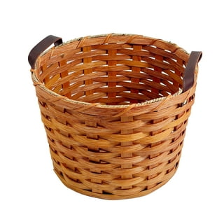 Amish Corner Storage Handmade Solid Oak Woven Wicker Basket (Medium)
