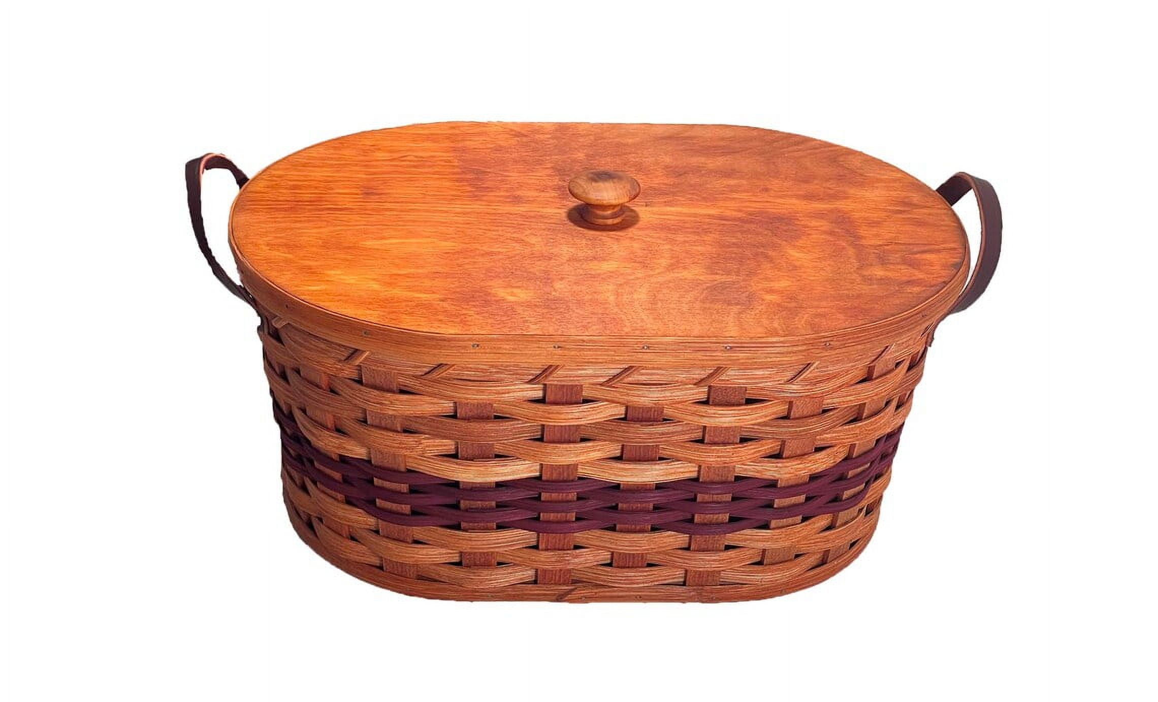 Amish Baskets Oval Knitting Sewing Basket Handmade Stained Oak Bottom Leather Handles