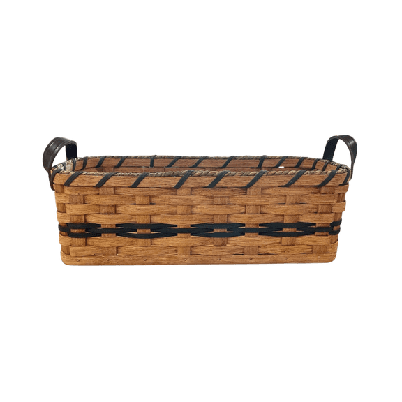 Amish Handmade Bread Basket Server With Solid Oak Bottom and Leather Handles