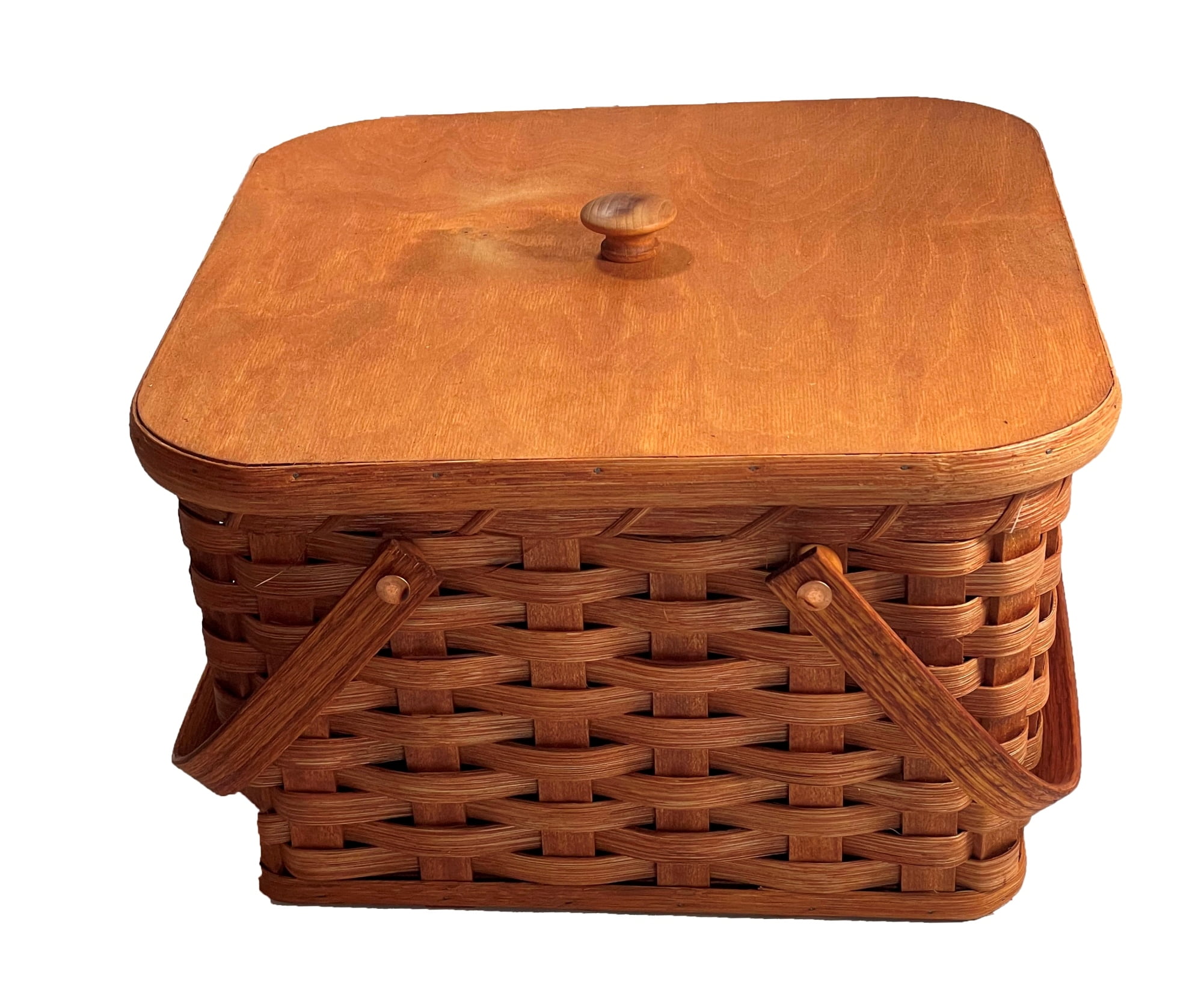Amish Baskets and Beyond Large Oak Double Pie Carrier with Handles