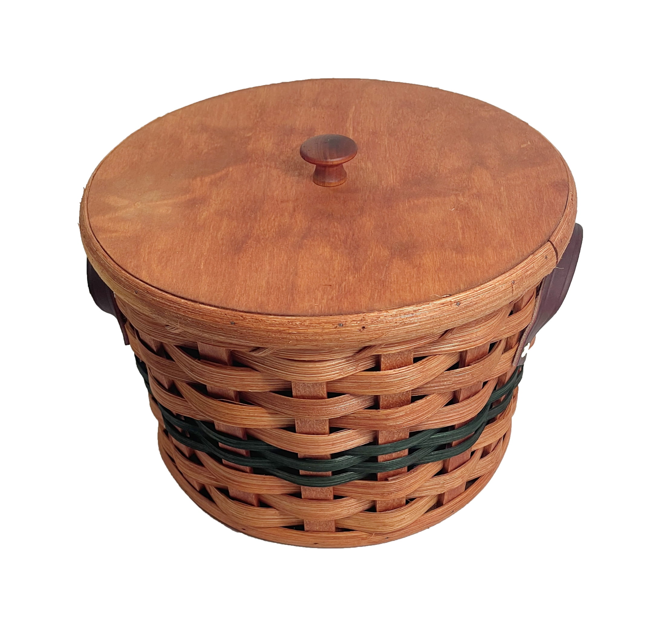 Amish Baskets and Beyond Oak Cookie Jar Basket Leather Handles