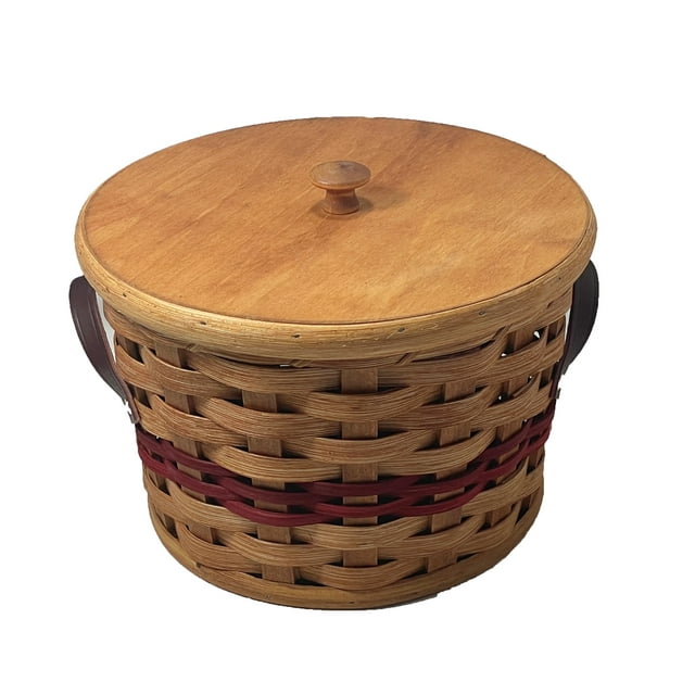 Amish Baskets and Beyond Oak Cookie Jar Basket Leather Handles