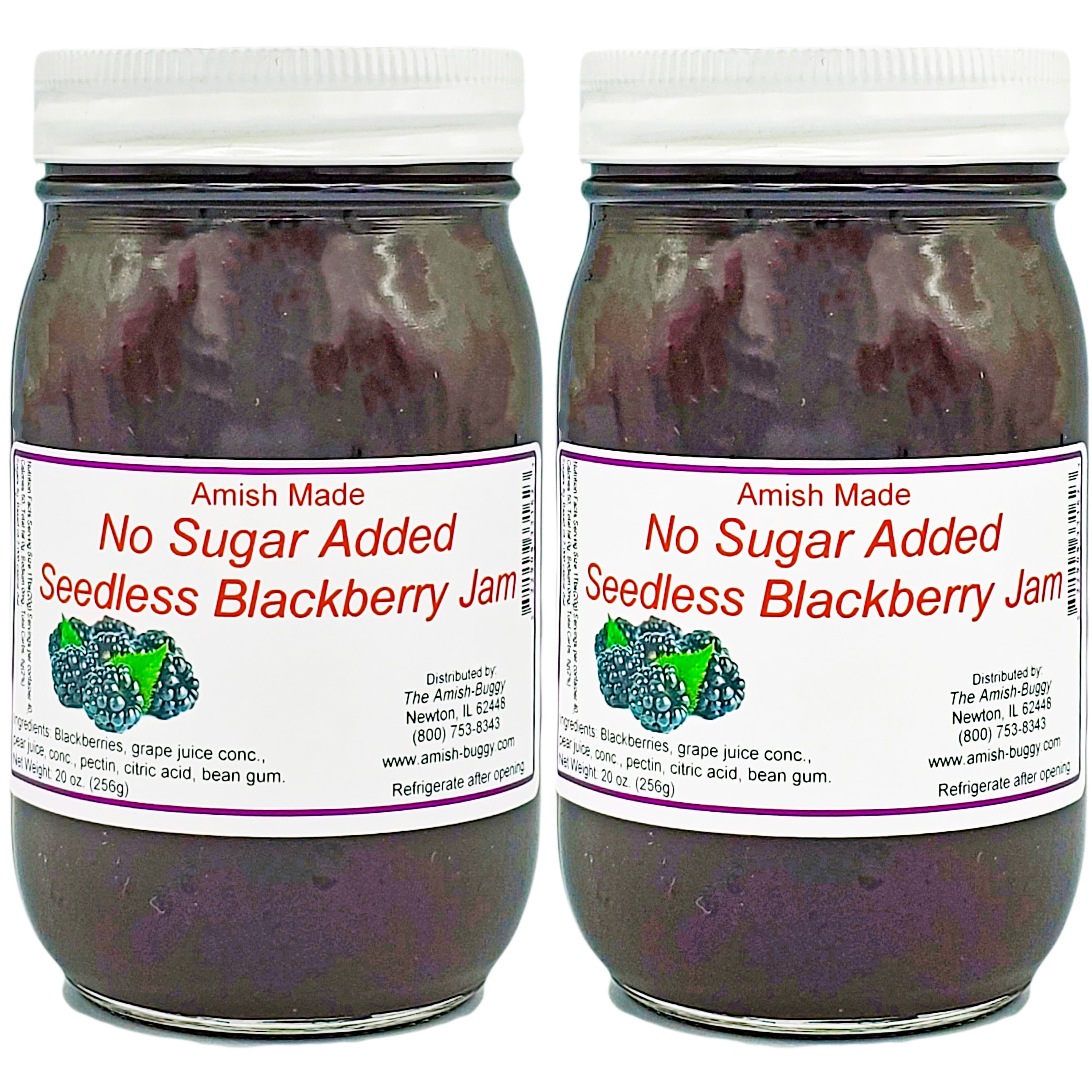 Amish Blackberry Jam - No Sugar Added - Two 16 Oz Jars