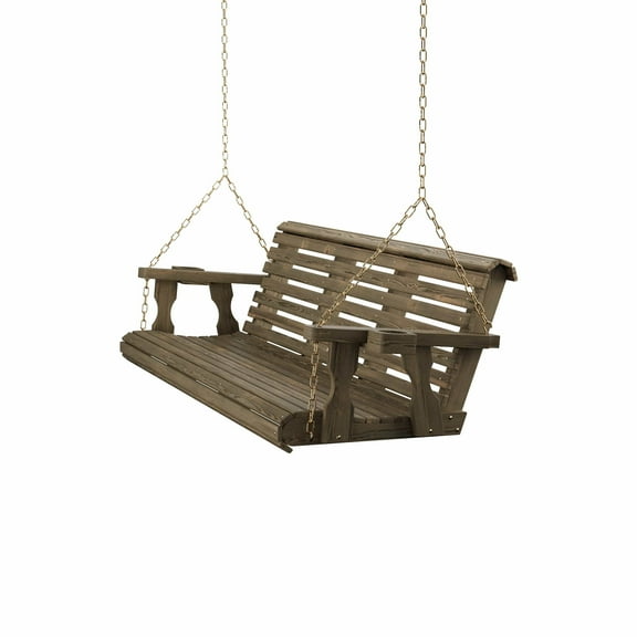 Amish Casual 6 Foot Roll Back Porch Swing with Cup Holders in Dark Walnut Stain - Amish Made in The USA from Treated Pine Heavy Duty 700 Lb. Weight Capacity