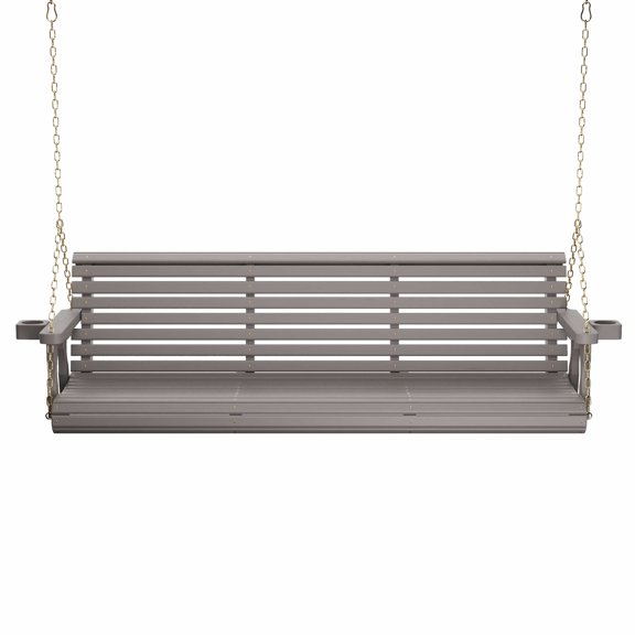 Amish Casual 6 Foot Roll Back Porch Swing with Cup Holders in Semi-Solid Gray Stain - Amish Made in The USA from Treated Pine Heavy Duty 700 Lb. Weight Capacity
