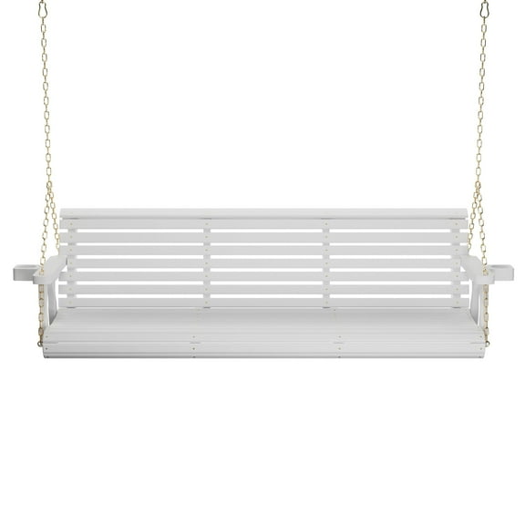 Amish Casual 6 Foot Roll Back Porch Swing with Cup Holders in Semi-Solid White Stain - Amish Made in The USA from Treated Pine Heavy Duty 700 Lb. Weight Capacity