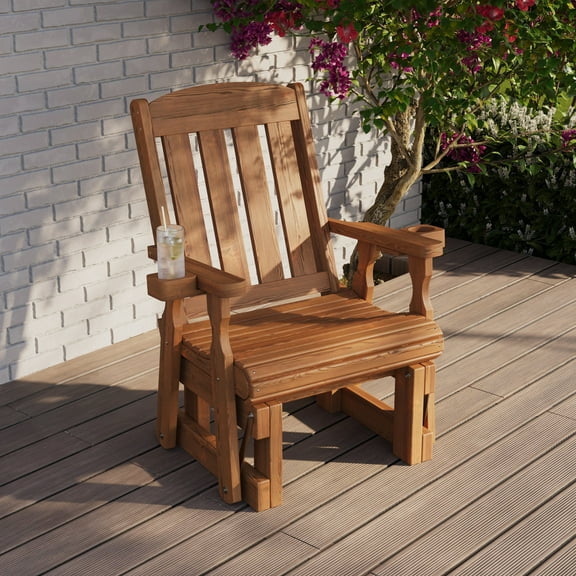 Amish Casual Heavy Duty 600 Lb High Back Mission Treated Glider Chair With Cupholder, Semi Solid Grey Stain