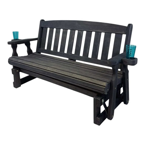 Amish Casual Heavy Duty 800 Lb Mission Treated Porch Glider, 5-Foot, Semi-Solid Black Stain, With Cups