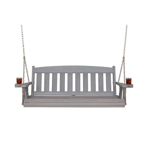 Amish Casual Heavy Duty Mission Treated Porch Swing, 6-Foot, Semi-Solid Grey Stain, 8Ft Chains, With Cups