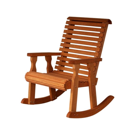 Amish Casual Heavy Duty Roll Back Wooden Outdoor Rocking Chair, Cedar Stain