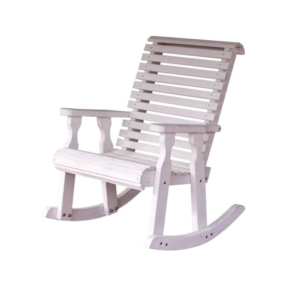 Amish Casual Heavy Duty Roll Back Wooden Outdoor Rocking Chair, Semi Solid White Stain