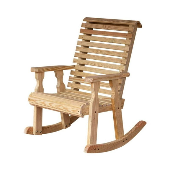 Amish Casual Heavy Duty Roll Back Wooden Outdoor Rocking Chair, Unfinished