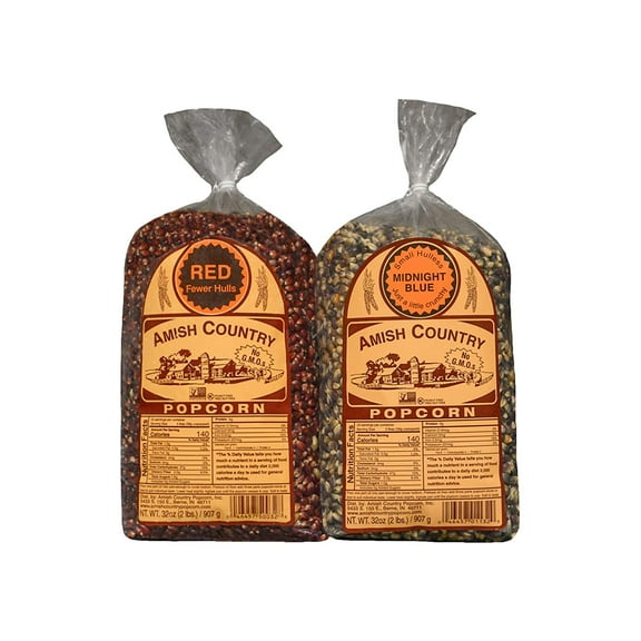Amish Country Popcorn | 2 - 2 lb Bags | 2 lb Bag Red Popcorn Kernels & 2 lb Bag Midnight Blue Popcorn Kernels | Old Fashioned, Non-GMO and Gluten Free