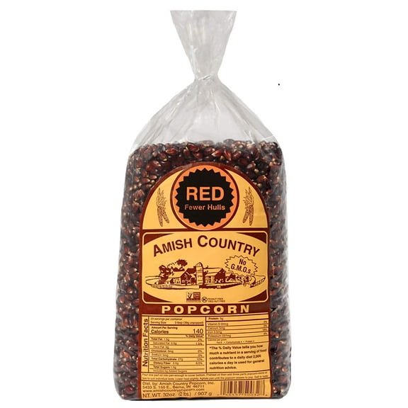 Amish Country Popcorn | 2 lb Bag | Red Popcorn Kernels | Old Fashioned with Recipe Guide (Red - 2 lb Bag)
